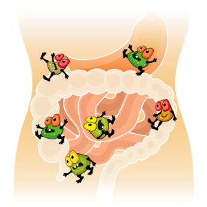 Human body and alimentary canal with cartoon germs